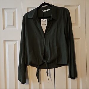 Zara Women's Dark Green Button-Up Blouse
